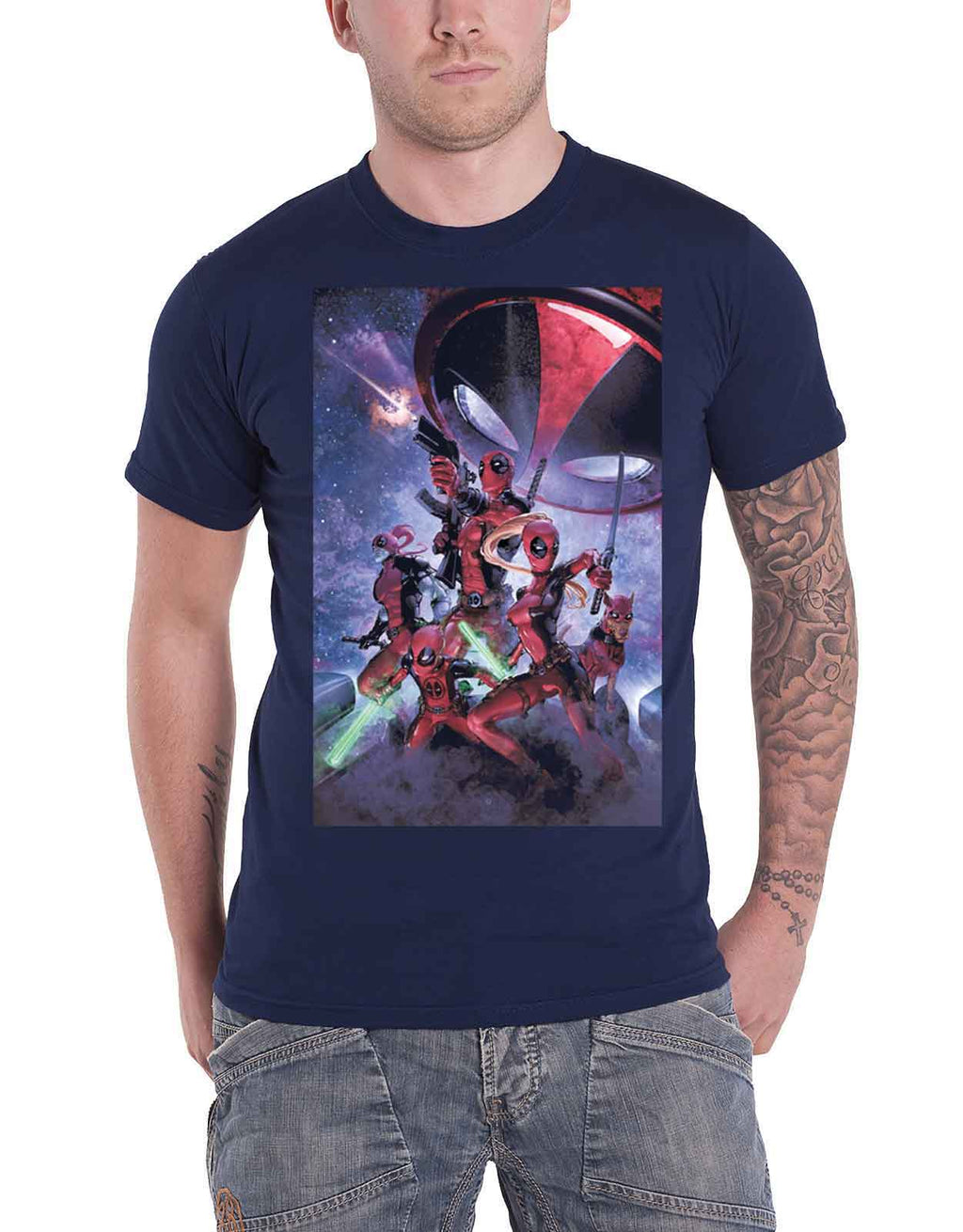 Deadpool T Shirt Family new Official Marvel Mens Navy Blue product image 1