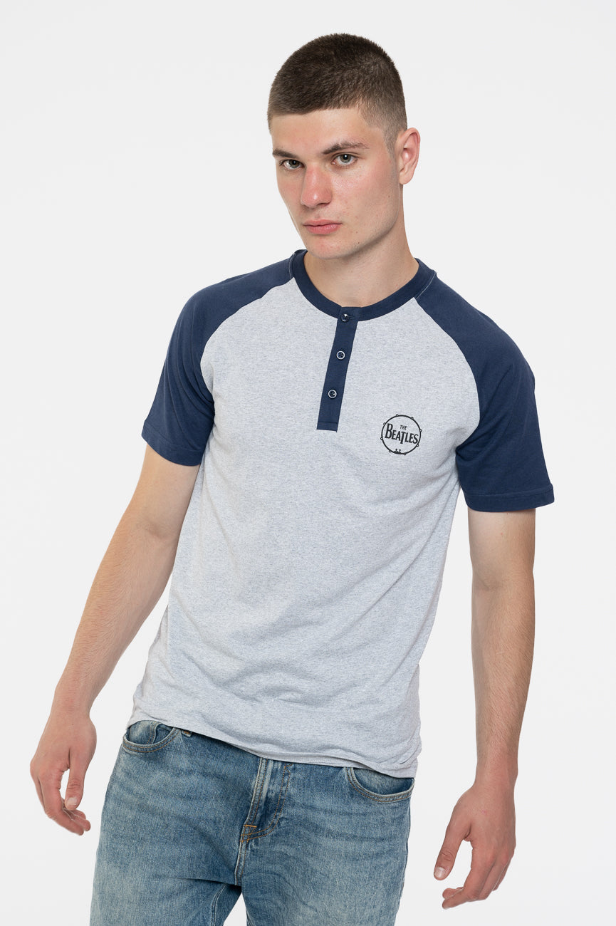 The Beatles Mini Drum Logo 3 Button Collar Raglan T Shirt product image 1