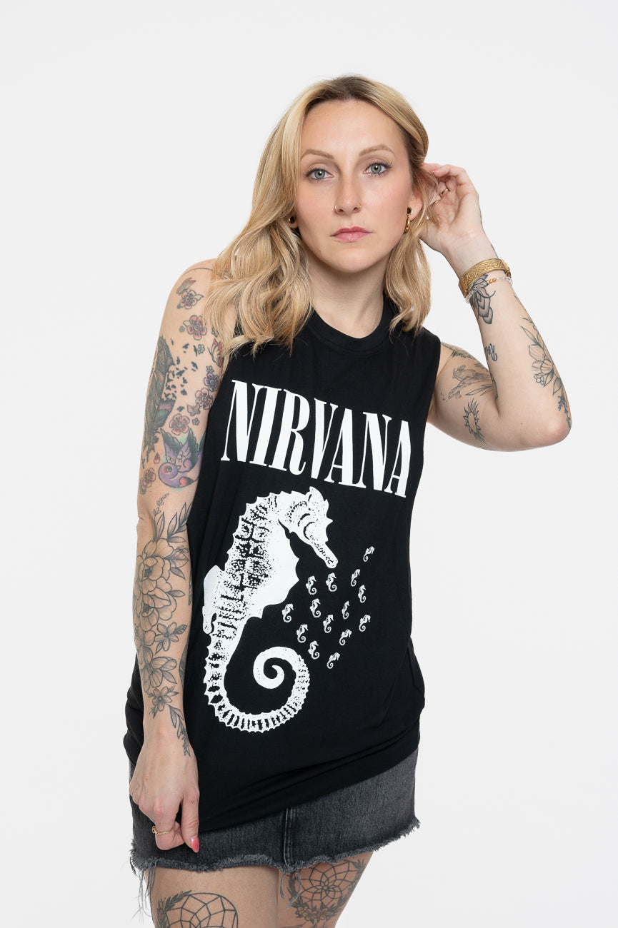 Nirvana Seahorse Band Logo Mono Vest Top product image 1