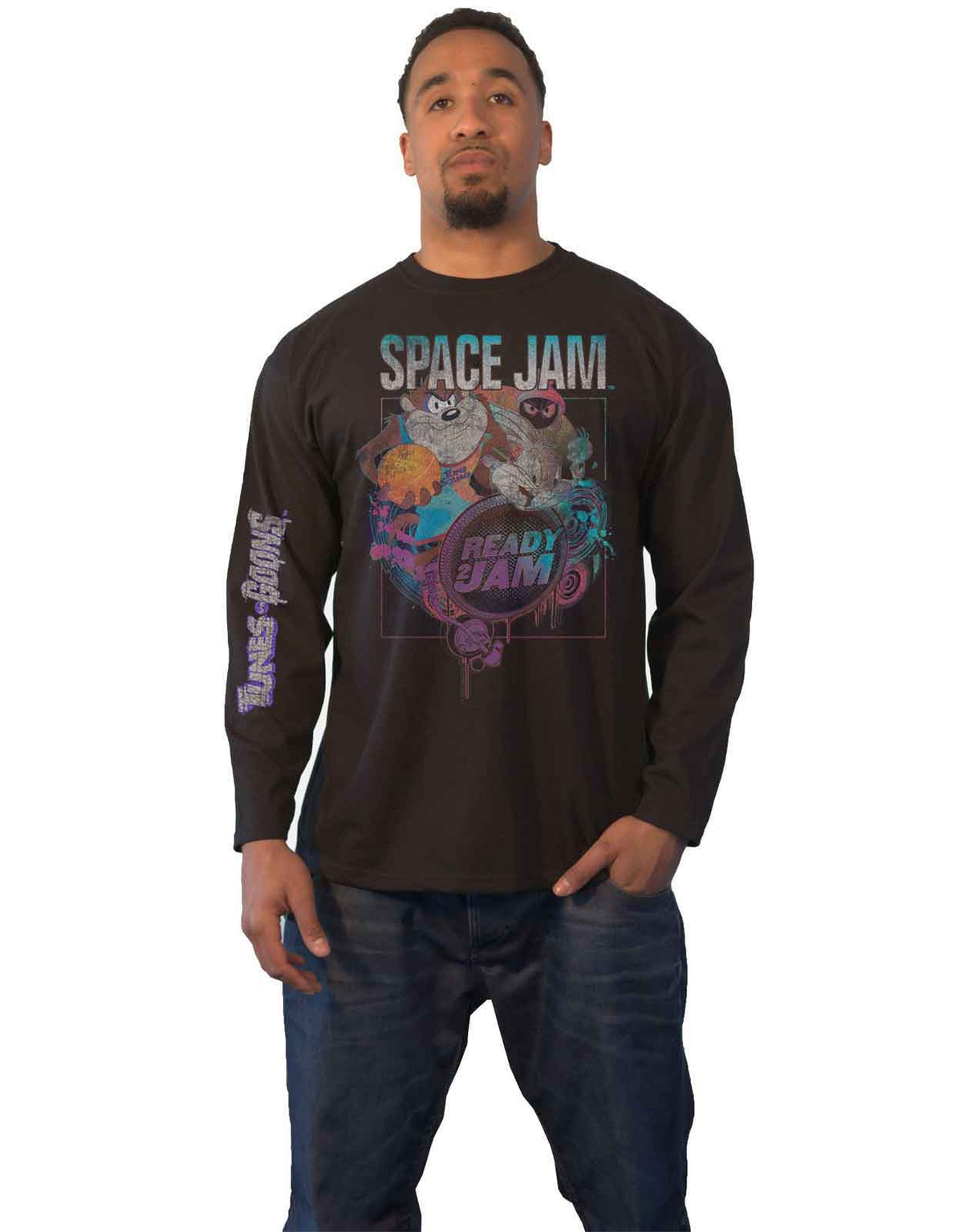 Space Jam T Shirt Ready 2 Logo new Official Mens Black Long product image 1